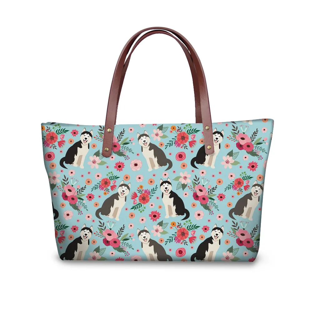 

Women Handbags 2018 Famous Brand Shoulder Bags for Women Teens Girls Top-handle Bags Husky Floral Pattern Beach Tote Bags