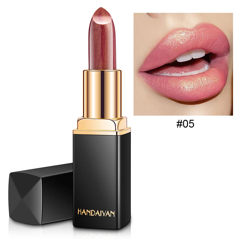 HANDAIYAN, сексуальная блестящая металлическая губная помада, меняющая температуру, цвет золота, Мерцающая красная помада, жемчужные Сияющие пигментные бальзам для губ - Цвет: HDY BB05