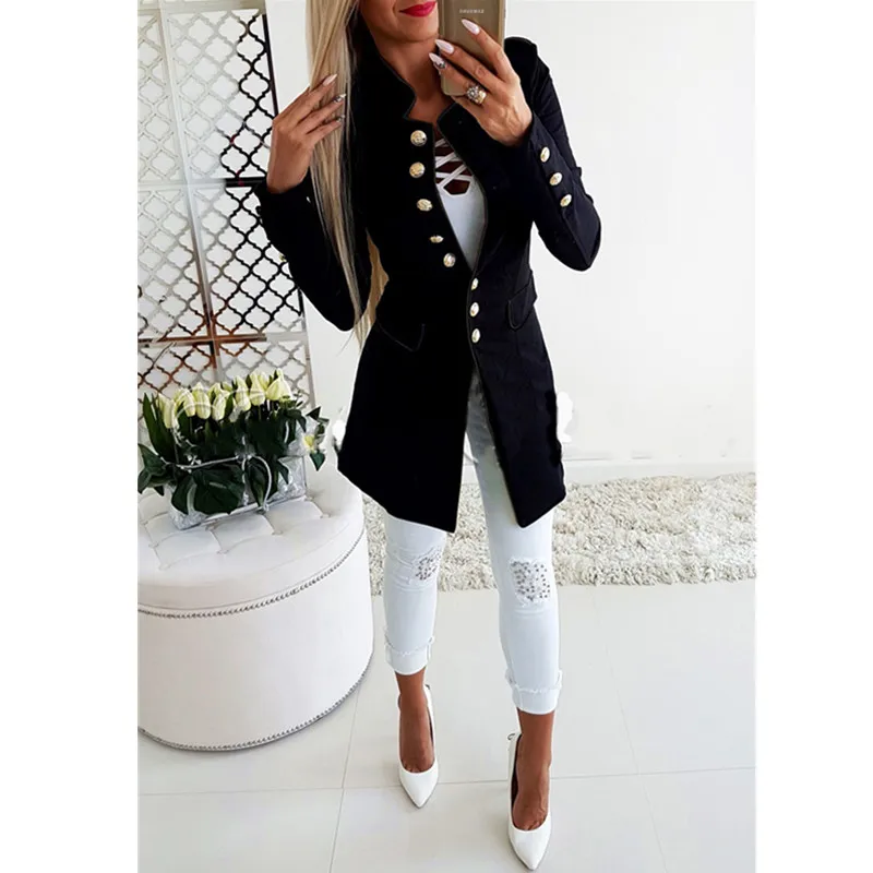 

MISAUU New Fashion 2018 Women Jacket Coat Autumn Long Sleeve Button Long Coat Jacket Casual Office Lady Work Female Slim Outwear