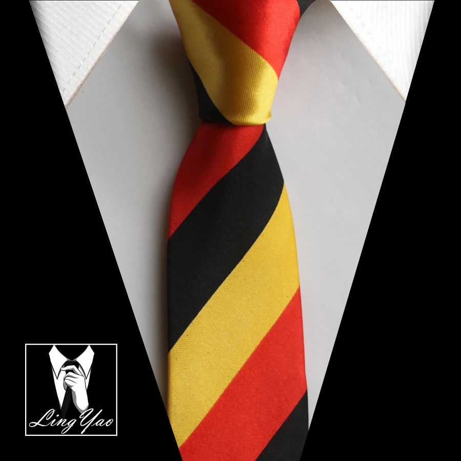 

NEW 5cm Skinny Necktie Yellow Black Red Striped Gravata