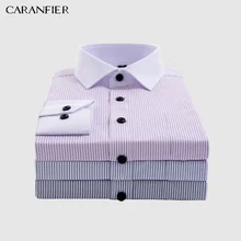 CARANFIER/Новые мужские рубашки в полоску с белым воротником, мужские рубашки для бизнеса/офиса, мужская формальная рубашка, простая забота