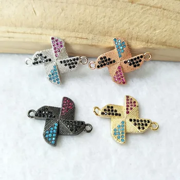 

10 Pieces CZ zircon Micro Pave windmill Connector Double Bails Beads Charm,for DIY Bracelets Jewelry Finding CT315
