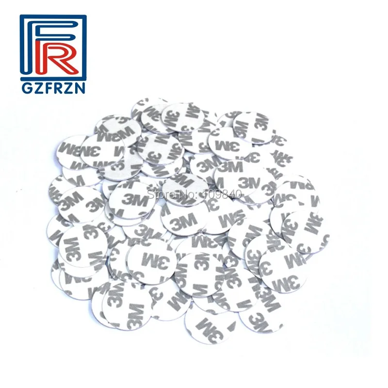 

100pcs/lot 3M sticker RFID PVC token with 125khz TK4100(EM4100) chip 25mm diameter proximity tag