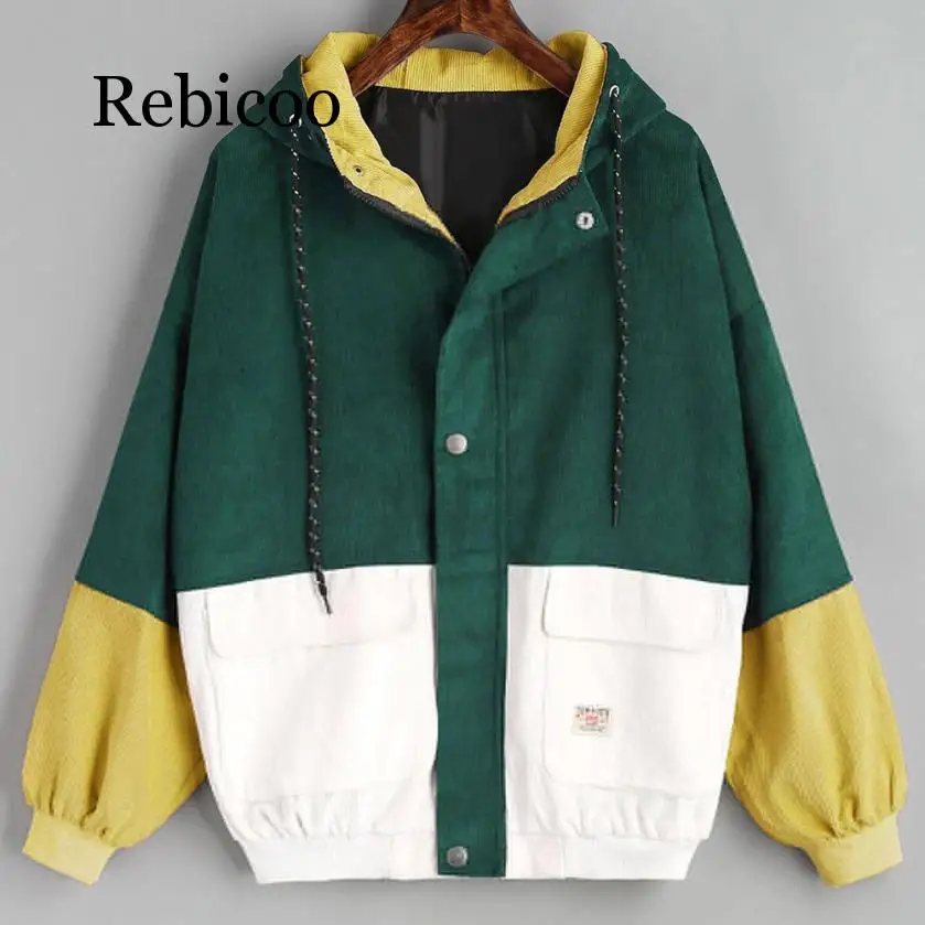 2019 college wind jacket long-sleeved corduroy loose stitching hooded baseball uniform zipper coat windbreaker jacket and jacket