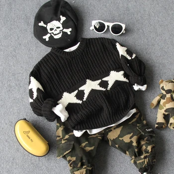 

2-7Y new 2018 autumn winter fashion style thicken warm O-neck fleece inside boys knitted sweater 1pc kids winter sweater