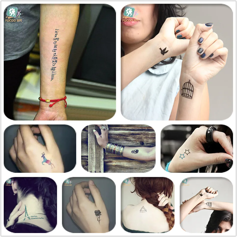 Campuran 8 Sheetstattoo Desain Hitam Arab Huruf Bintang Tengkorak
