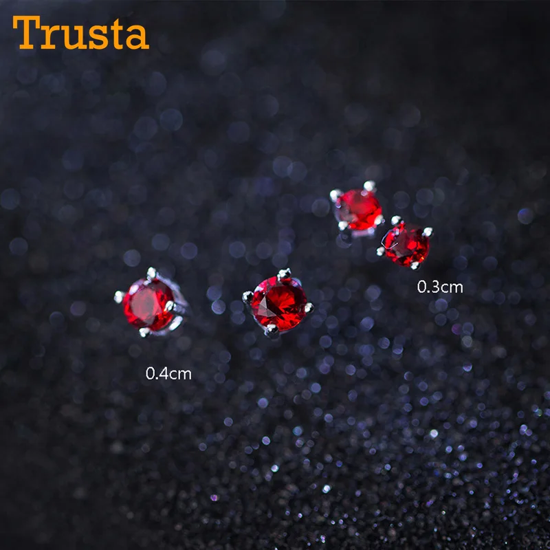 

Trusta 2018 New 925 Sterling Silver Fashion Women's Cute Tiny 4mmX4mm Red Zircon Stud Earrings Gift For Girls Kids Lady DS238