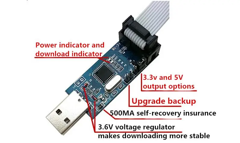 10Pin To 6 Pin Adapter Board USBASP USBISP 51 52 AVR Programmer USB ISP ASP Downloader ATMEGA8 Download Cable Support Win7 64 (2)