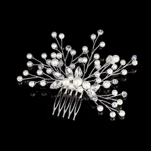 1PCS 2017 Bride Hair Accessories Silver Plated Handmade Wedding Hair Jewelry Party Crystal Beads Rhinestone HairComb Pearl Tiara