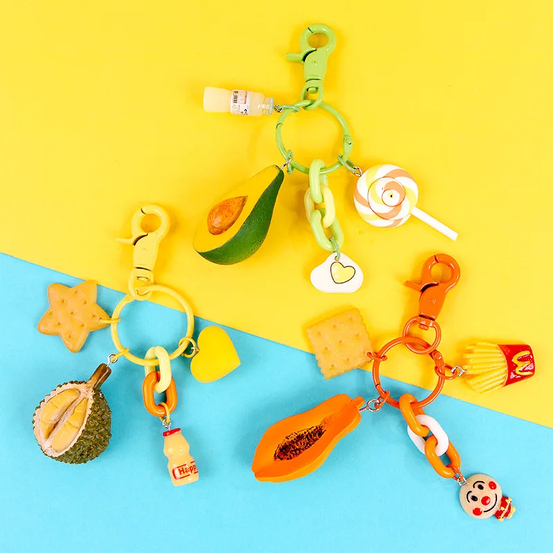 

2019 New Simulation Fruits Keychain Ring Durian Avocado Papaya Keyrings for Women Bag Charms Car Keychain Key Holder