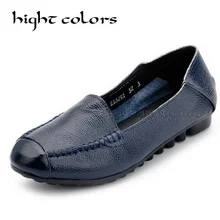 

Plus Big Size 40 - 43 Hot New 2014 Cowhide Genuine Leather Loafers Gommini Single Shoes Black+Blue+Orange Women Flats Boat Shoes