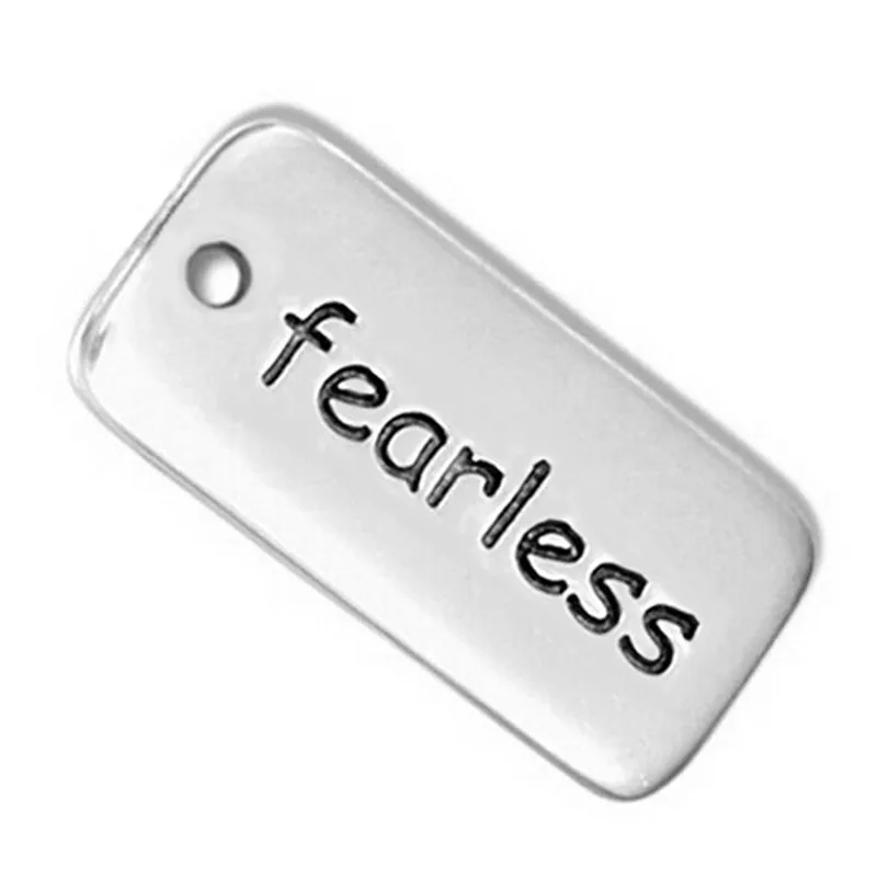 

Two sided engraved message fearless stamped charm zinc alloy jewelry making accessory custom
