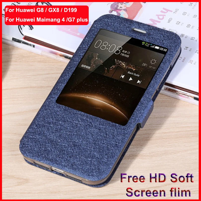 

5.5" For Huawei G8 Rio case back cover Open window PU Leather Case For Huawei G8 RIO L03 L02 L01 Phone Cover G8Rio shell cases