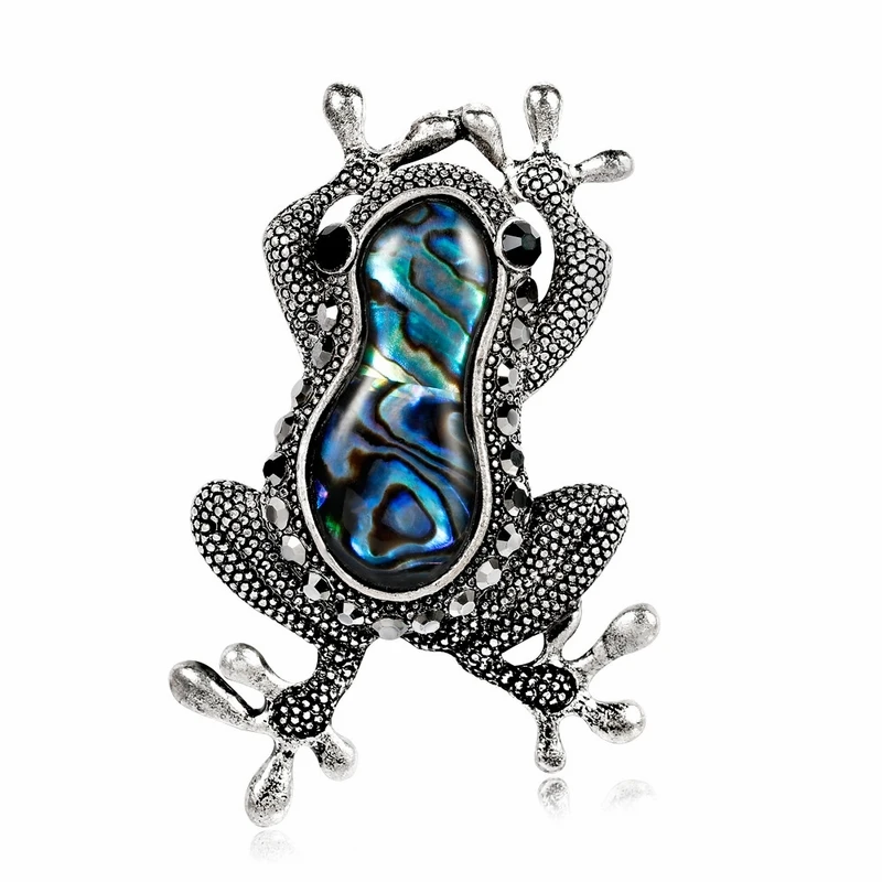 Модные Простые винтажные Abalone Shell брошь с дизайном «лягушка» булавка для ДЕВУШЕК Женская Мода Милая ретро брошь на корсаж кошки ювелирные изделия аксессуары - Metal color: Antique Silver Plated