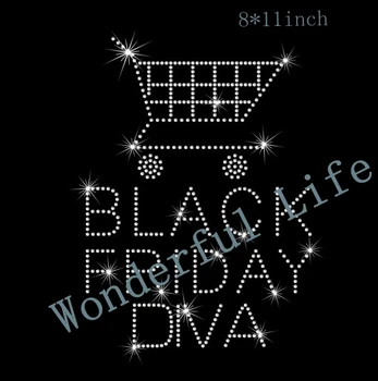

Free shipping Rhinestone Black Friday Diva Iron on HotFix Rhinestone Bling Heat Transfer