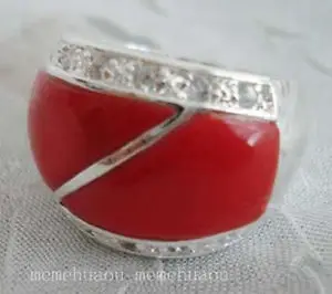 

Noblest red coral crystal ring jewelry MEN'S Lovers woman Zirconia crystal free shipping