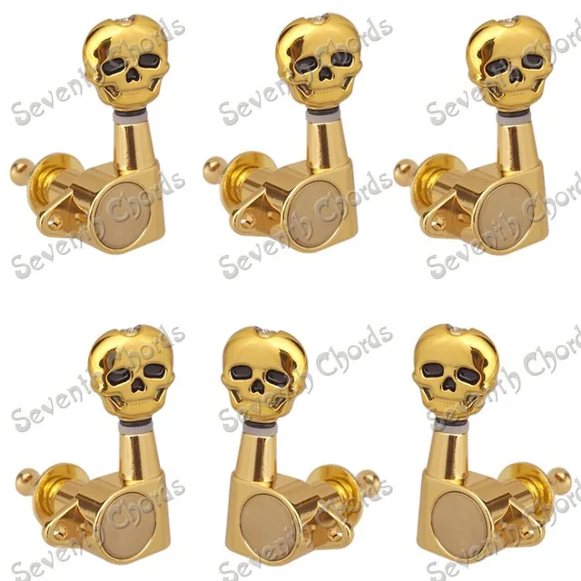 A Set GRO Style Gold Skull Sealed gear Guitar Tuning Pegs Tuners Machine Heads For Acoustic