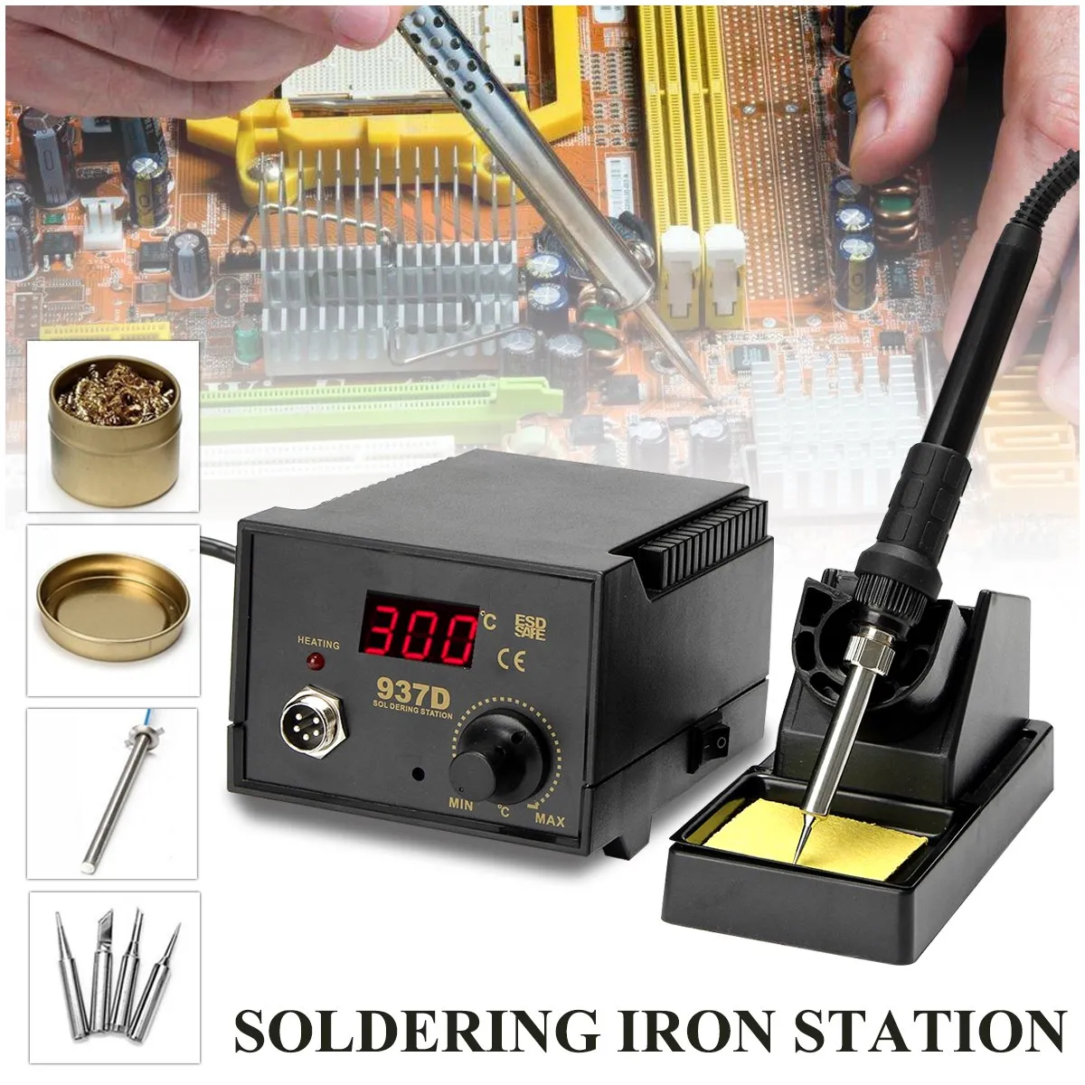 

937D 220V 75W Digital Display Soldering Iron Station 4 Tip Lead Welding Tool Kit High quality