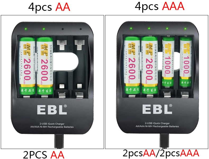 EBL Smart отдельных Батарея Зарядное устройство с всего за 2 часа супер iQuick Технология и 2USB Вход Порты для никель-металл-гидридных аккумуляторов аа ААА Перезаряжаемые сотовый телефон