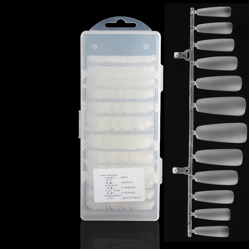

Clear Coffin False Nail Tips 12 Sizes Full Cover Acrylic Ultra Thin ABS Material Nail Art Tips, 360pcs/box