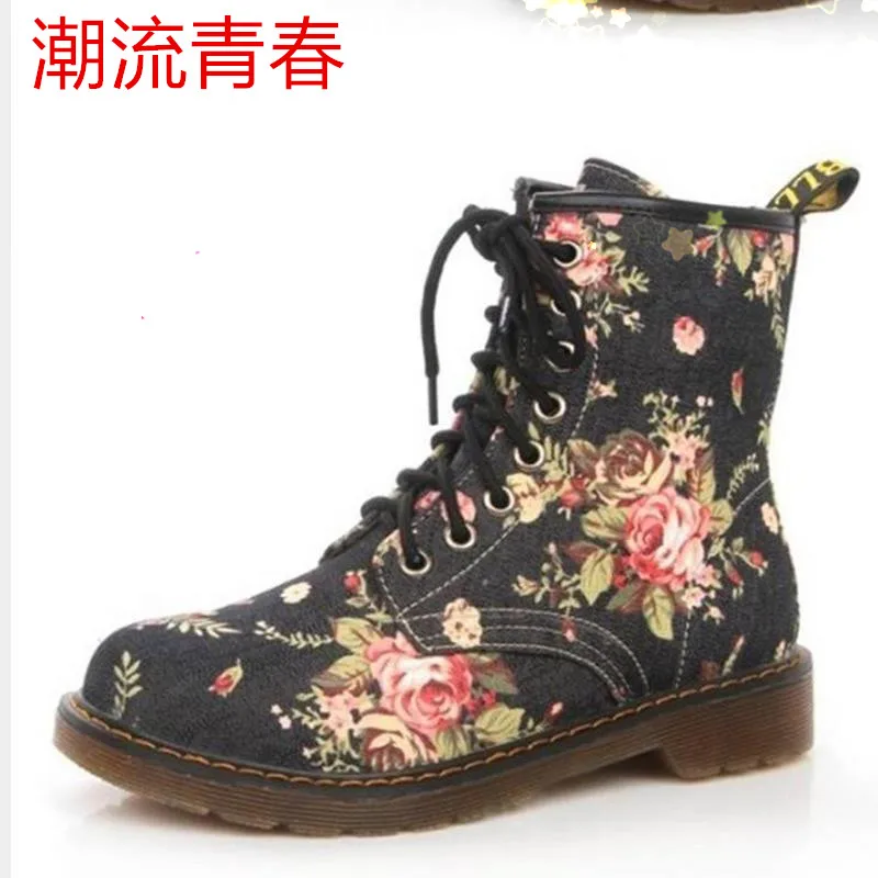 

Fashion Woman Martin Boots Fashion Flower Shoes Lace Up Oxfords Flats Ankle Boots for Women Casual Spring Autumn