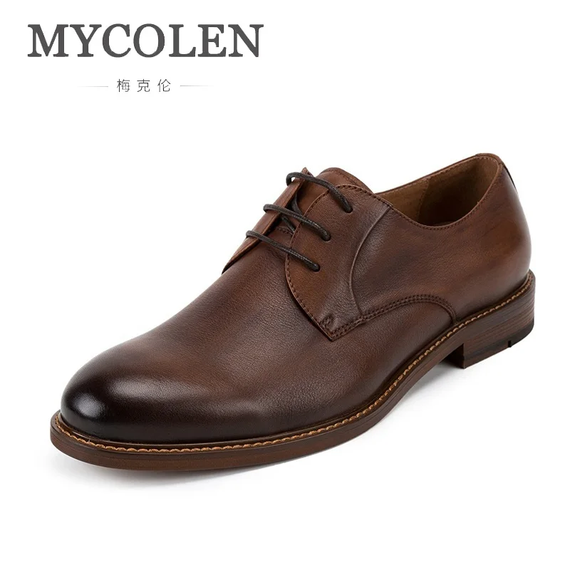 

MYCOLEN Men Genuine Leather Dress Shoes Brand Designer British Style Round Toe Formal Wedding Lace-Up Casual Cow Leather Shoes