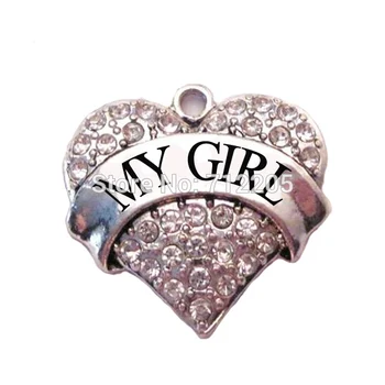 

New Arrival New Listing 100pcs rhodium fashion MY GIRL with clear Crystal family Heart Pendant(P100200)