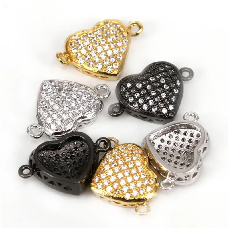 

Heart connector micro pave CZ Micro pave finding Cubic Zircon CZ space connector ,Rose Gold/Silver/black color