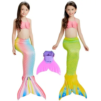 

4pcs Girls Mermaid Tail Swimmable Bikini Set, 2018 mermaid tails with Monofin Swimming cosplay Costumes Children Swimmable Suit