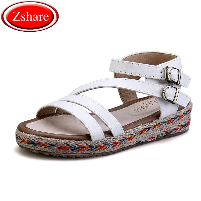 

Genuine Leather Women Sandals 2019 Summer New Rome Women Flat Sandals Brands Platform Casual Large Size Women's Shoes 34-43 Size