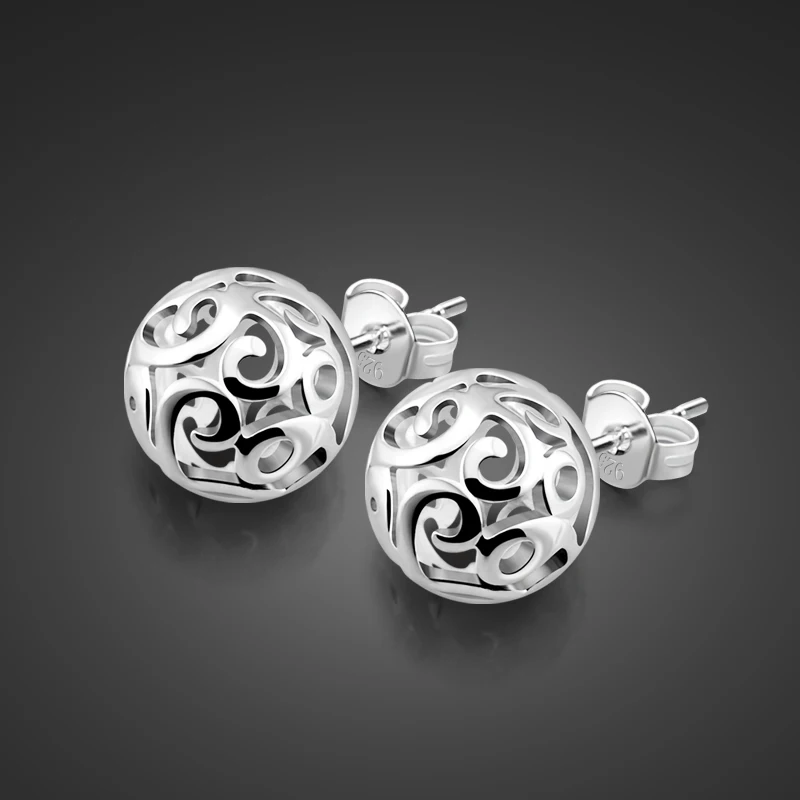 

Female models 925 sterling silver earrings fashion hollow pattern earrings ball solid silver earrings ladies charm jewelry