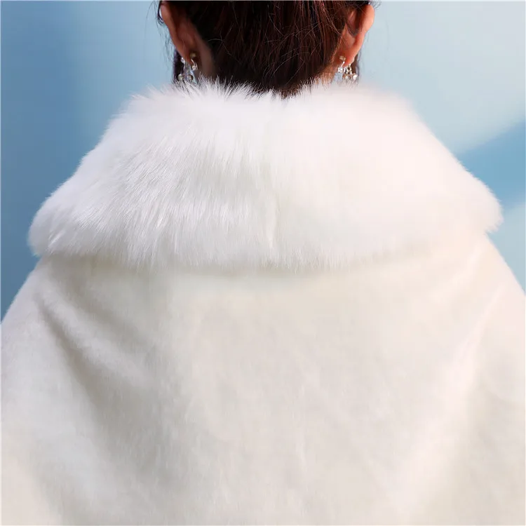 JaneVini Мода белый/красный искусственный мех болеро Кристалл брошь свадебные обертывания зима теплый плащ плащ-пончо для женщин Свадебные
