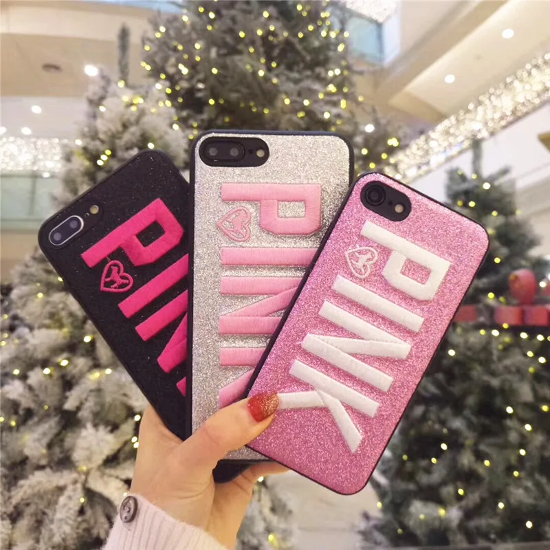 

Women Victorias Pink Glitter Star sand Phone Case For iPhone 6 6s 7 8 Plus X Xs Max Xr Soft embroidery angel Secret Cover Fundas