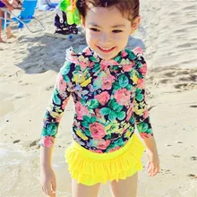 CHAMSGEND/детский купальник для девочек; купальник с длинными рукавами и цветочным рисунком; комплект одежды; MAR29