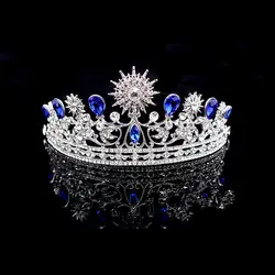 Барокко синий принцесса голова Стразы для свадебной короны тиары принцесса сценический Выпускной диадема для женщин невесты повязки на