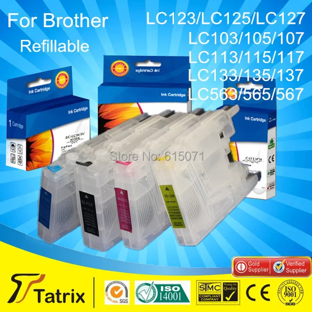

Value Pack Refillable ink cartridge LC123/LC103/LC133/135/137/LC563/565/567 For Brother MFC J2510//J4210N/J4510N/J4110DW