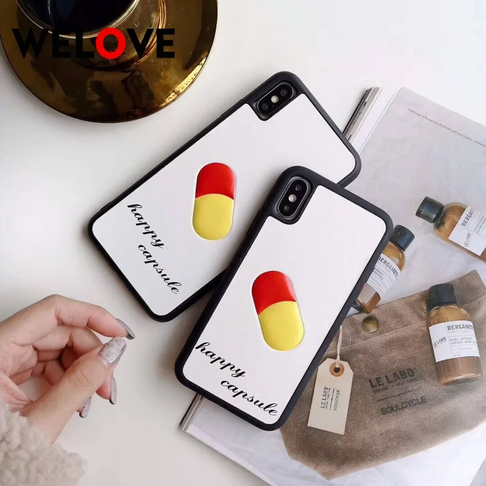 

3D Happy interesting gift leather soft Phone Case For iPhone X Case Cartoon fashion Capsule For iPhone XR XS MAX 6 6S 7 8 Plus
