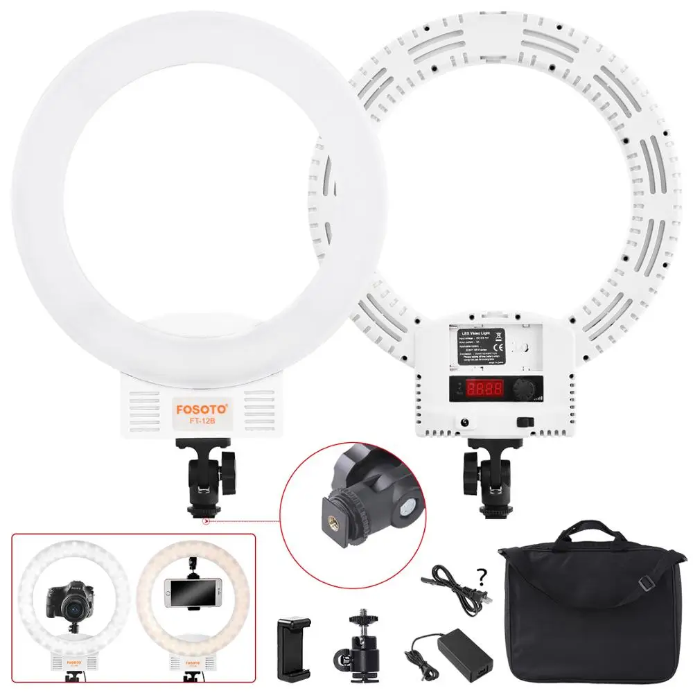 

fosoto FT-12B Bi-color Photographic lighting 3 Hot Shoe 3200-5600K 240 Leds Selfie Ring Lamp For Phone Camera Video Photo Makeup