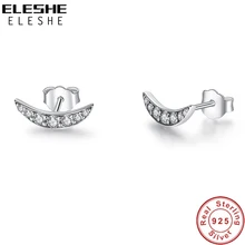 ELESHE, новинка, модный в форме полумесяца, 925 пробы, серебряные серьги с хрустальным горошком, маленькие серьги-гвоздики для женщин, хорошее ювелирное изделие
