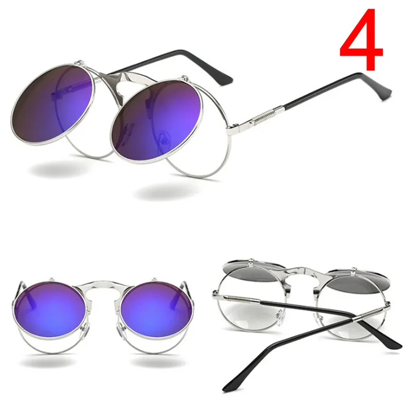 Ретро Круглый стимпанк Флип-ап солнцезащитные очки для женщин мужские клип на солнцезащитные очки металлические панк Солнцезащитные очки для мужчин