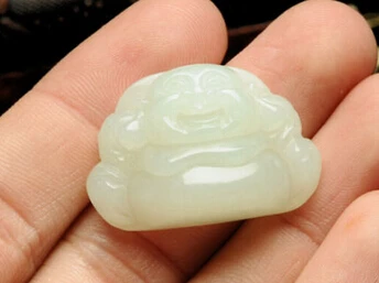 

Jew3115 Hetian white river jade necklace pendant chinese happy smiling buddha Maitreya