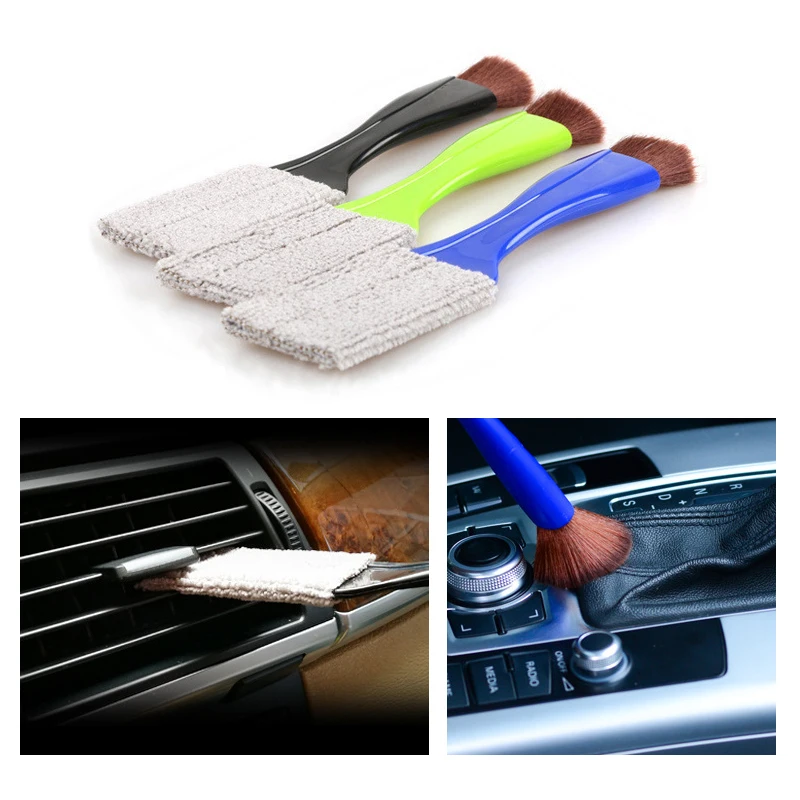

1pc Car Air Conditioning Outlet Brush Panel Gap Dusting Remover Double Side Cleaning Brushes Car Wash Tools