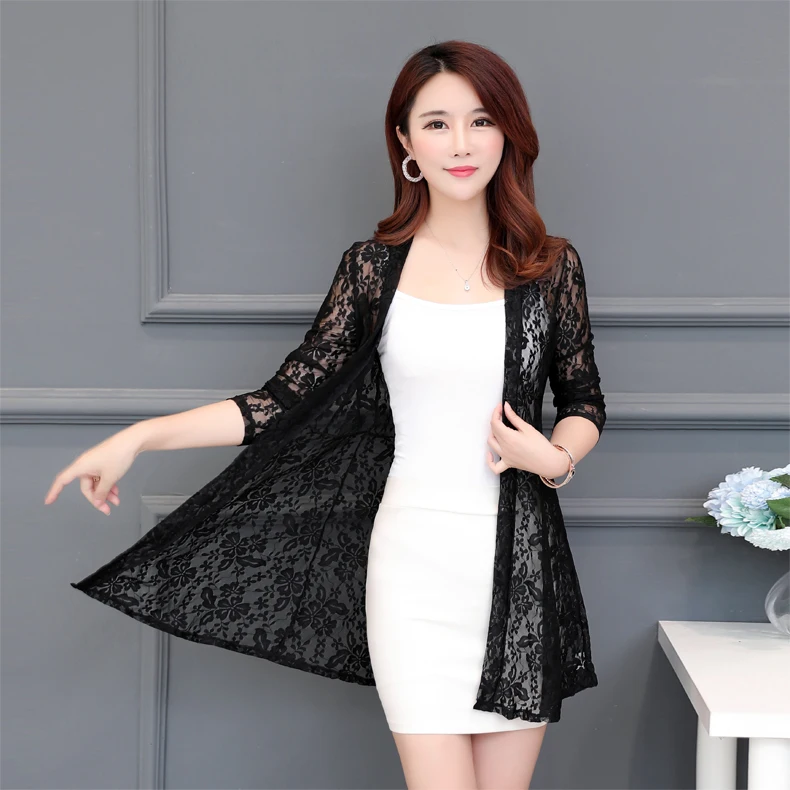 

Oversize Womans Lace Long Sleeve Ladies Solid Casual Elegant Summer Spring Coats 5xl Streetwear Spring Clothes