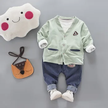 

New Boys Spring Autumn Cotton Sets Outerwear Jacket Coat +Pants+T-Shirt Children Boys Clothing Set Kids Smile Tracksuit