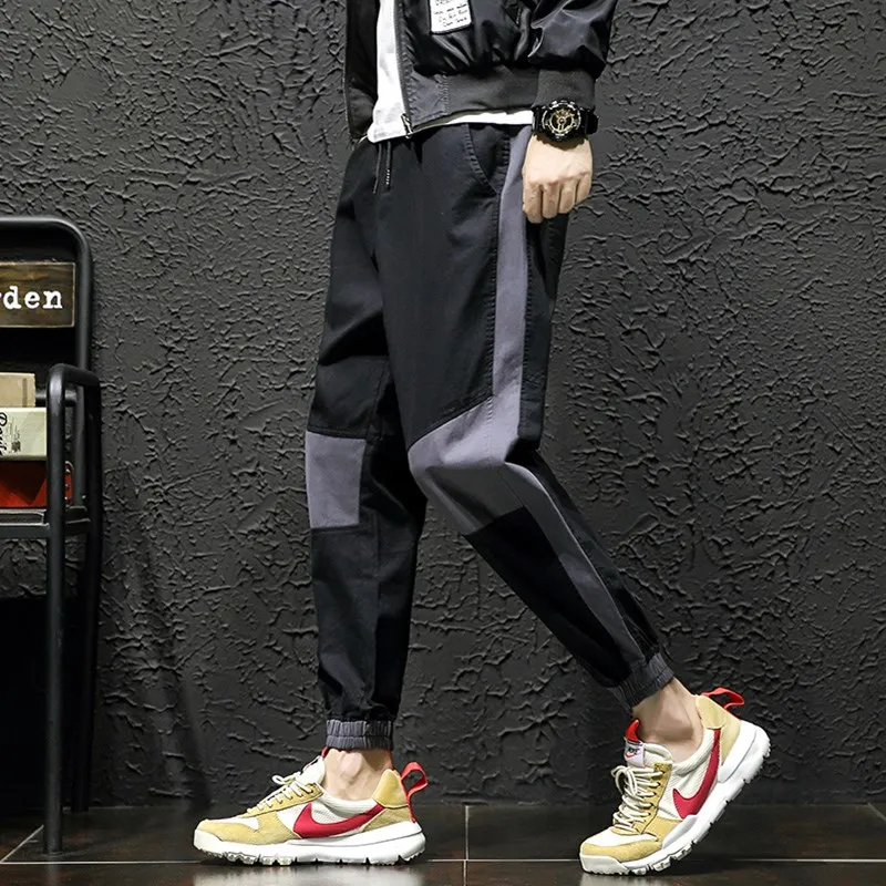 

Men's Pants Splicing Pocket Men Cool HipHop New Fashion Joggers Pants Trousers Men Belt Men Streetwear