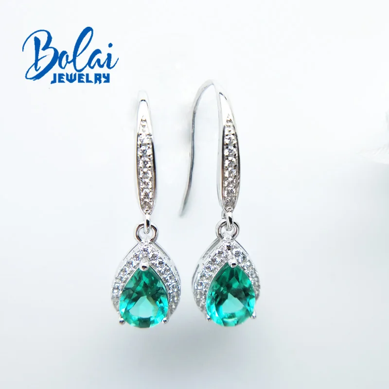 

Bolaijewelry, Created green emerald pear 5*7mm earring 925 sterling silver fine jewelry for women best gift