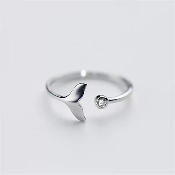 

hot new 925 sterling silver whale fishtail micro-inlay ring ladies Korean fashion tide flow cute sweet jewelry
