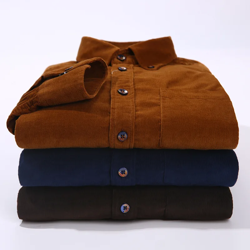

Langmeng 2018 brand warm 100% cotton corduroy men casual long sleeve shirts spring autumn winter men dress shirt chemise homme