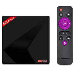 S8 Max + Smart tv Box Android 9,0 RK3328 4 K HD 4 GB ram 64 GB rom 2,4G + 5G WiFi BT4.0 100 Mbps USB3.0 H.265 телеприставка