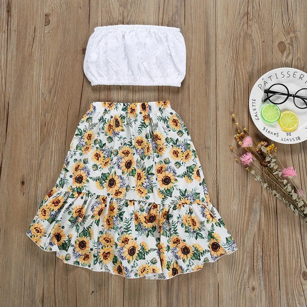 Roupas/детская одежда 2019 г. Летний комплект одежды с подсолнухами для маленьких